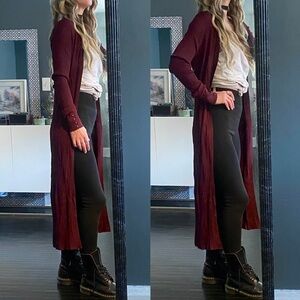 WHBM Burgundy Ribbed Open Sweater Cardigan